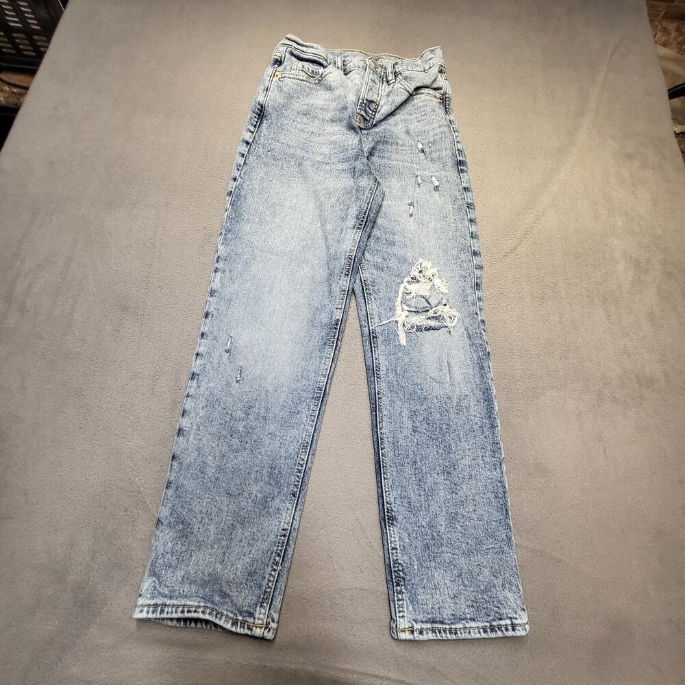 Old Navy Jeans Womens 2 Blue Sky Hi Straight Leg Distressed Denim Stretch